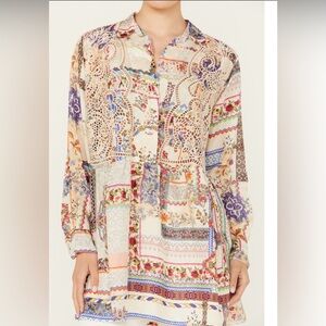 Johnny Was Floral Eyelet and Geometric Blouse